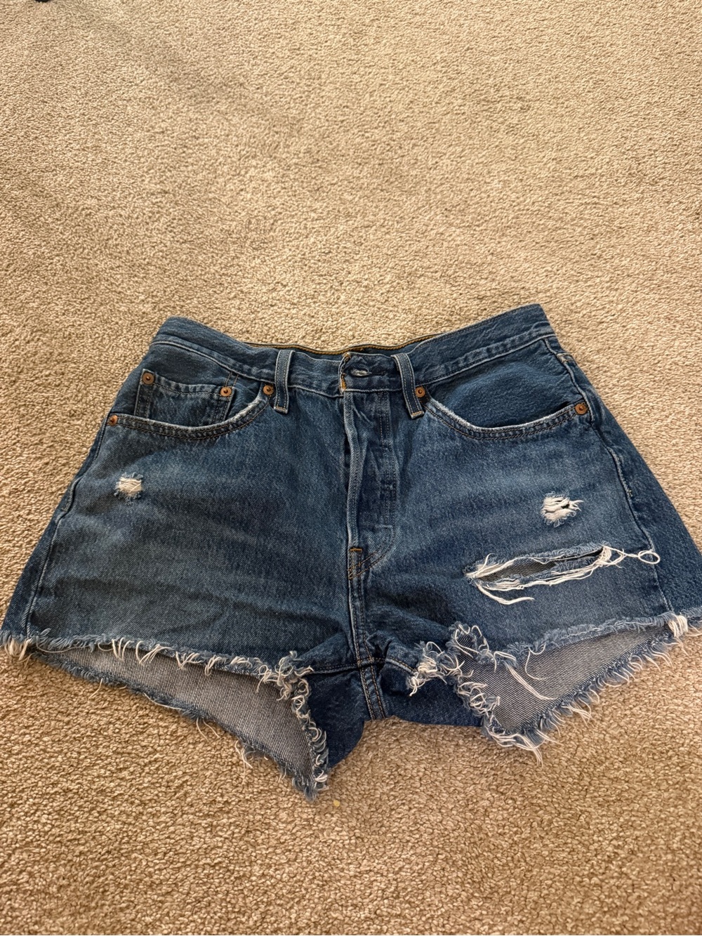 Levi's Dark Blue High-Waist Distressed Denim Shorts